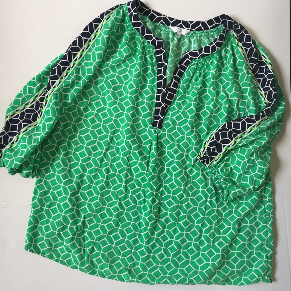 Crown & Ivy Green Navy Tropical Isle Top Size XL